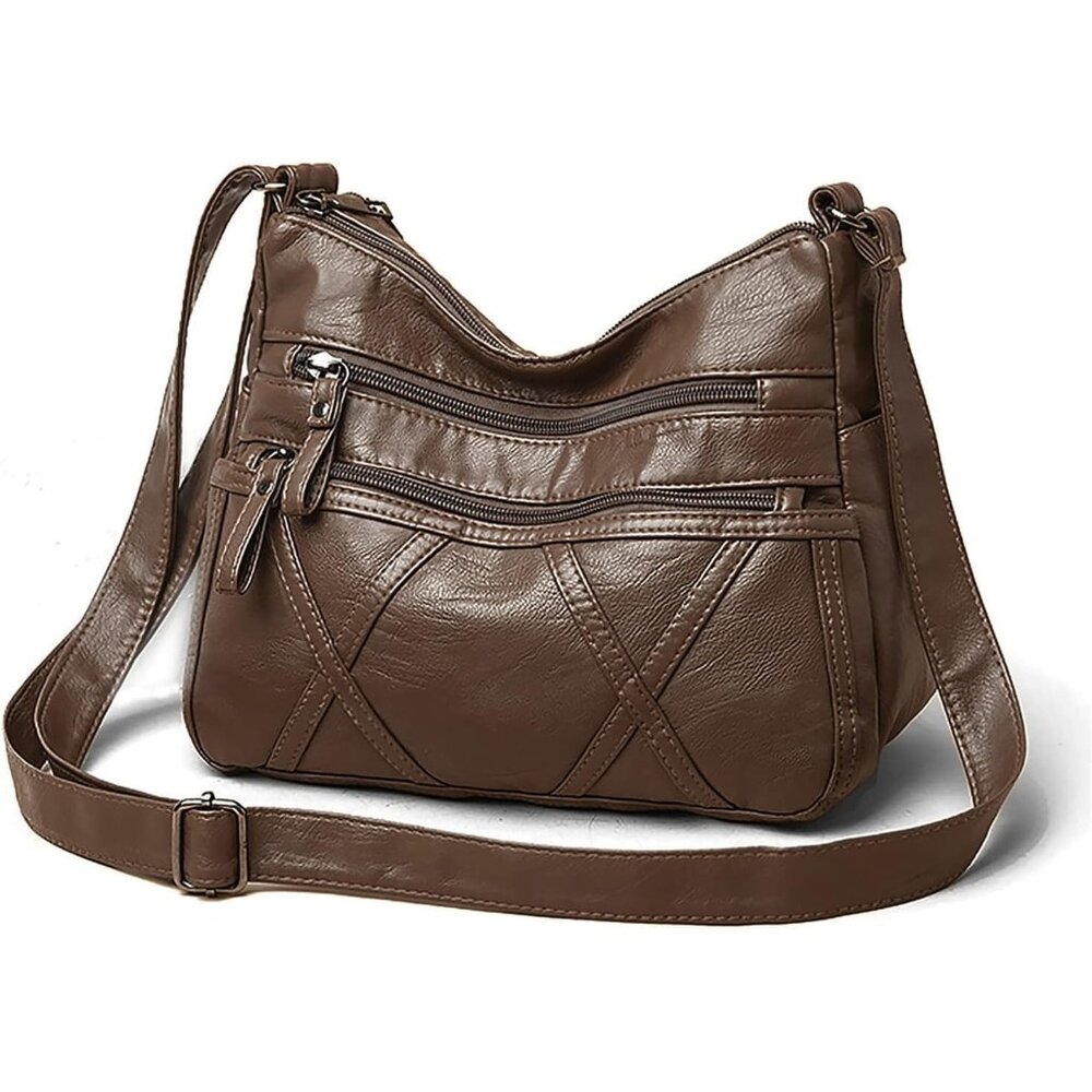 New Small Crossbody Bag for Women, Vegan Leather Shoulder Purse - Coffee